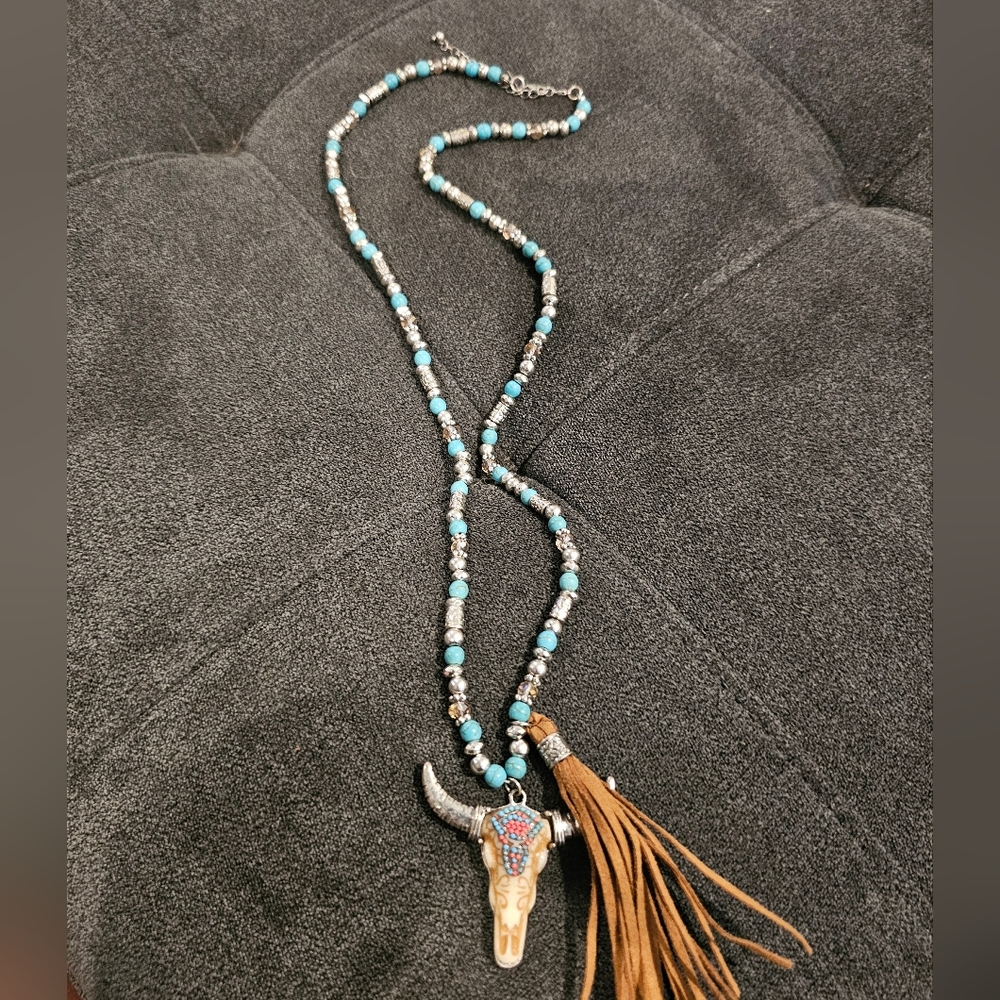 Shyanne Bull Head/Tassel Long Necklace